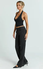 Elliot Pants - Mid Rise Pinstripe Bootleg Pants in Black Pinstripe
