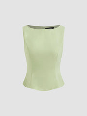 Woven Boat Neck Solid Tank Top & Mid Rise Midi Skirt