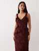 Pretty Lavish devore frill detailing cami maxi dress in mahogany red