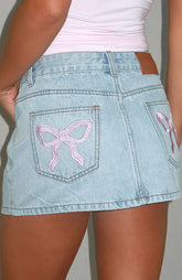 About A Girl Mid Rise Denim Mini Skirt Mid Blue