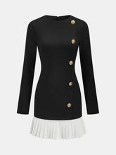 Pleated Hem Panel Asymmetric Metal Detail Mini Dress