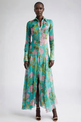 Vira Green Printed Single Breasted Maxi Dress