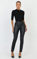 Whinnie Jeans - High Waist Skinny Coated Denim Jeans in Black