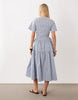 Ghospell Piper short sleeve tiered skirt midi dress in light blue striped print