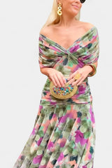 Women's Off-Shoulder Ruched Mesh Dress – Elegant Fitted Cocktail Dress