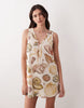cotton linen v neck smock mini dress in shell print