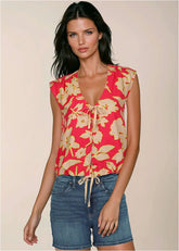 Linen V Neck Tank Warm Block Floral