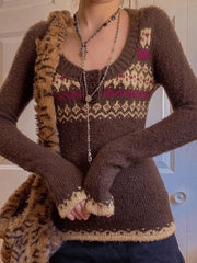 Jacquard Knit Button Sweater
