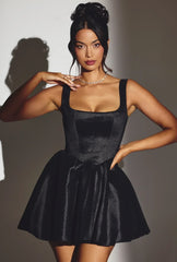 Woven Taffeta Corset Mini Dress In Jet Black