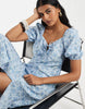 Vero Moda puff sleeve tie front detail maxi dress in blue floral print