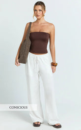 Wesley Pants - Mid Rise Relaxed Leg Linen Blend Pants in Off White