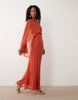 draped batwing asymmetric one sleeve maxi dress in orange