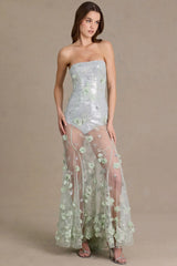 Embellished Tulle Corset Gown in Sage Green