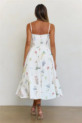 In Full Bloom Floral Corset Midi Dress White