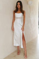 Sipping Waterfalls Satin Midi Dress White