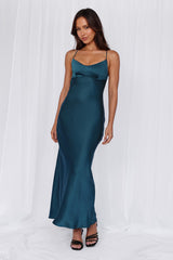 HELLO MOLLY The Samara Satin Maxi Dress Teal