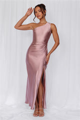 The Aurora One Shoulder Satin Maxi Dress Dusty Pink