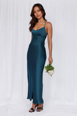 HELLO MOLLY The Samara Satin Maxi Dress Teal
