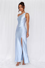 The Aurora One Shoulder Satin Maxi Dress Blue