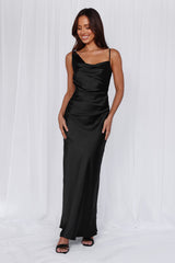 The Madeline Cowl Satin Maxi Dress Black