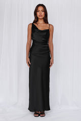 The Madeline Cowl Satin Maxi Dress Black