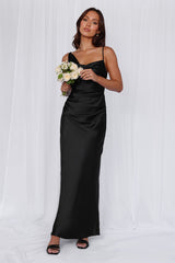 The Madeline Cowl Satin Maxi Dress Black