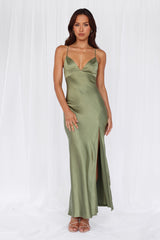 HELLO MOLLY The Sophia Satin Maxi Dress Olive