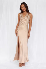 HELLO MOLLY The Loretta Cowl Satin Maxi Dress Champagne