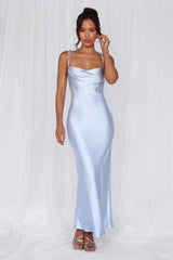 HELLO MOLLY The Penelope Cowl Satin Maxi Dress Blue