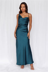 The Madeline Cowl Satin Maxi Dress Teal