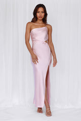 HELLO MOLLY The Opal One Shoulder Satin Maxi Dress Pink