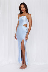 HELLO MOLLY The Opal One Shoulder Satin Maxi Dress Blue