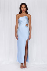 HELLO MOLLY The Opal One Shoulder Satin Maxi Dress Blue