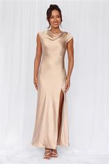 HELLO MOLLY The Valentina Cap Sleeve Satin Maxi Dress Champagne