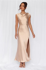 HELLO MOLLY The Valentina Cap Sleeve Satin Maxi Dress Champagne