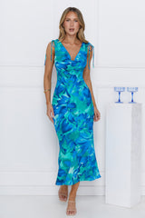 Saltwater Escape Satin Maxi Dress Blue