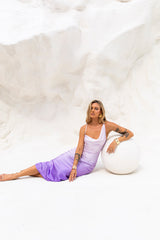 Sapphire Seascape Satin Maxi Dress Lilac