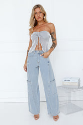 Flirt First Strapless Glitter Crop Top Silver