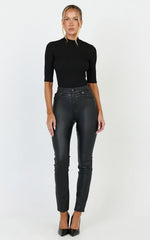 Whinnie Jeans - High Waist Skinny Coated Denim Jeans in Black