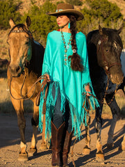 Fringe Poncho - Aqua