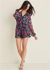 Crinkle Chiffon Romper Modern Folk Floral