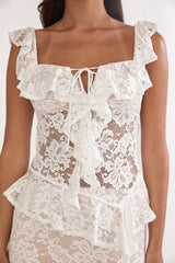 Kelina Ruffle Trim Lace Top White