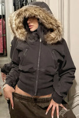 Street Style Fur Trim Sweatshirt Jacket