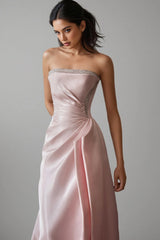Lyriclr Pink Rhinestone Strapless Maxi Dress