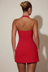 Heart Detail Halterneck A Line Mini Dress in Red