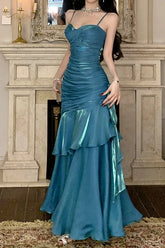 Satin Ruffle Trim Party Dress