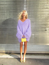 Elegant Purple Deep V Neck Knitted Pullover Casual Long Sleeves Loose Sweater