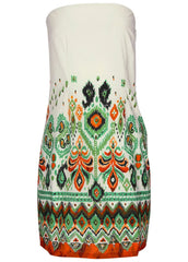Poplin Strapless Mini Dress Seti Olive Ikat