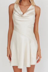 Brigid Cowl Neck Scoop Back Mini Dress Ivory