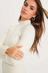 Adorable Intentions Ivory Mock Neck A-Line Mini Sweater Dress
